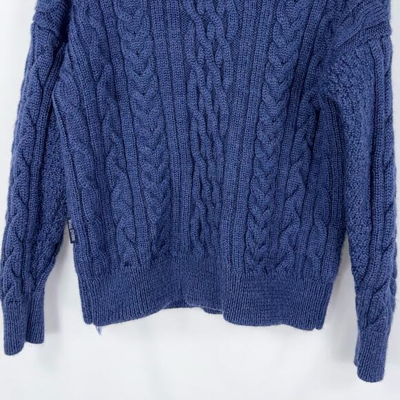 Woolovers Sweater L Blue Chunky Fisherman Cable Heavyweight 100% British Wool - Picture 8 of 12